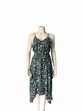 PARKER NY Teal Floral High-Low Spaghetti-Strap Dress
